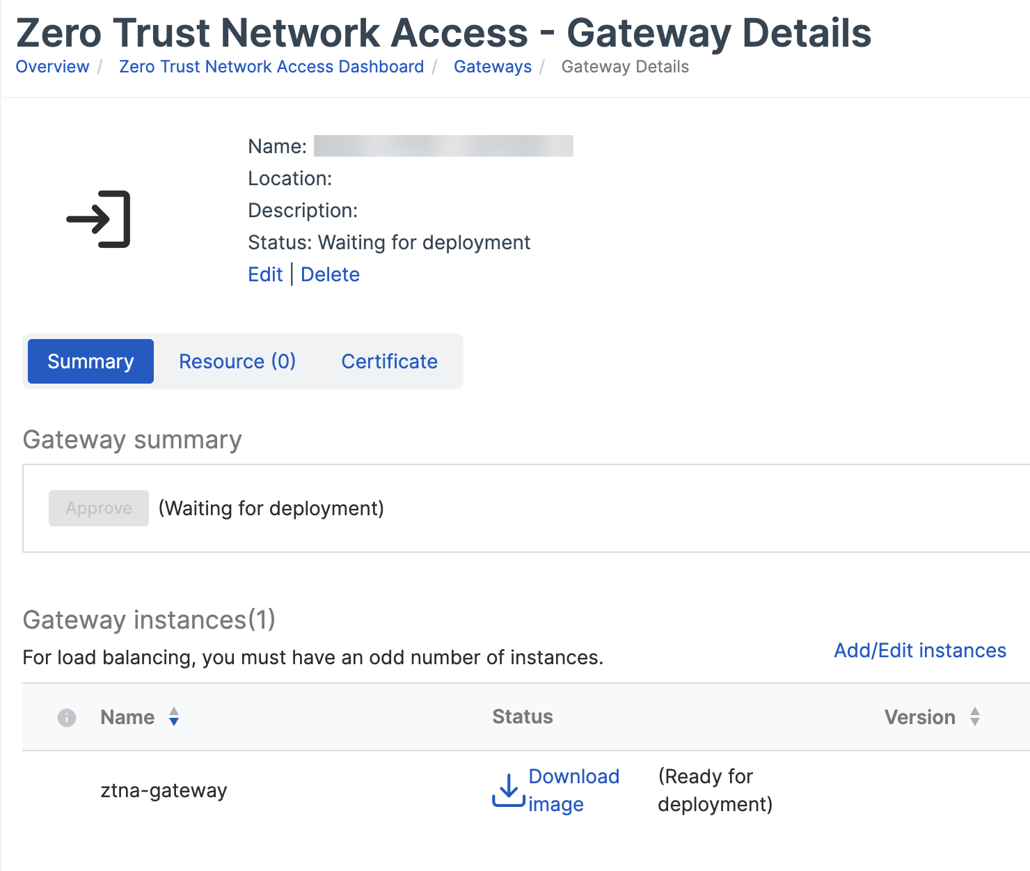 New gateway's details.