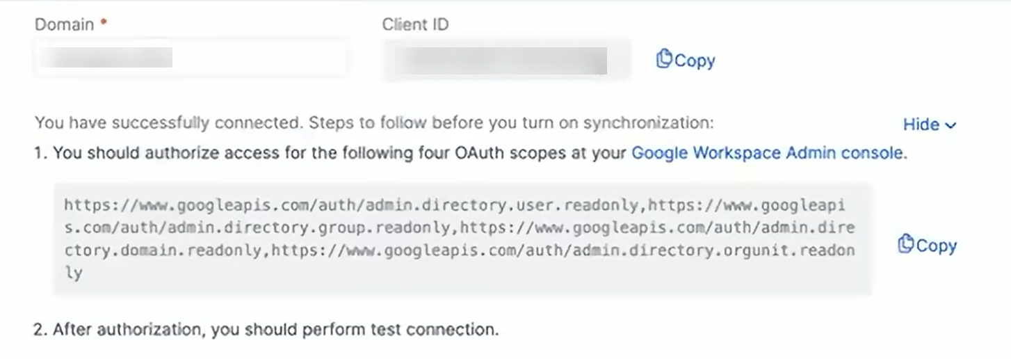 ID do cliente e escopo do OAuth.