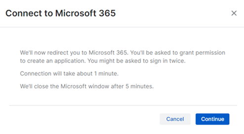 Caixa de diálogo de conexão ao Microsoft 365