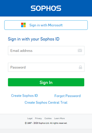 Sophos 登入畫面的螢幕擷取畫面。