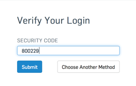 Screenshot of prompt for authenticator security code