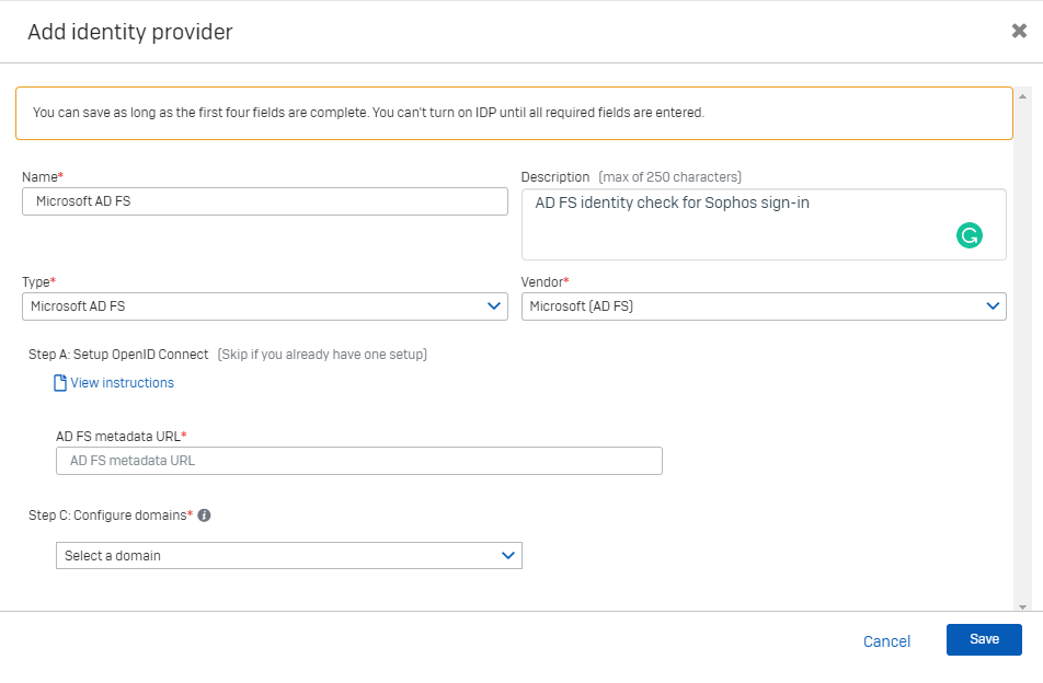 Setting up Microsoft AD FS as an identity provider