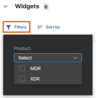 Filtro “Prodotto” per i widget.
