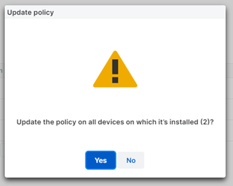 Dialog to update the policy on devices.