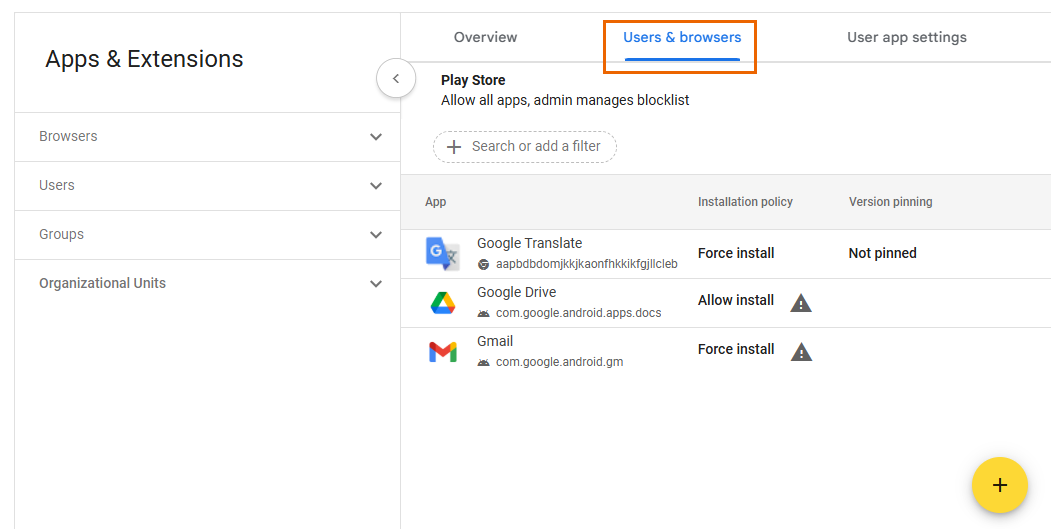 The "Users & browsers" tab.