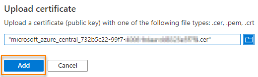 Select and add a certificate in the Upload certificate dialog.