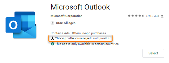 The "This app offers managed configuration" note in Managed Google Play.