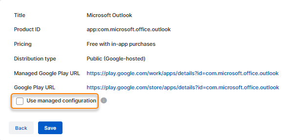 The **Use managed configuration** setting on the **Edit approved app** page.