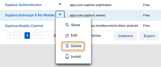 The **Delete** option.