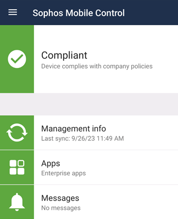 The app’s dashboard with all tiles in green.