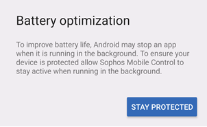 The "Battery optimization" notification.