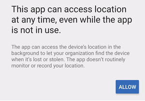 The notification for allowing Sophos Mobile Control the Location permission.