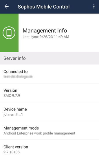 The "Management info" page.