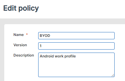 The "Edit policy" page with example input.