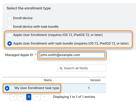 Configuración del tipo de inscripción.