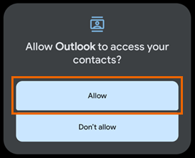 Notificación de Android para autorizar el permiso Contactos.
