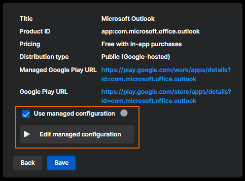 Botón "Editar configuración administrada".