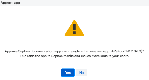 Cuadro de diálogo de confirmación para aprobar la app.