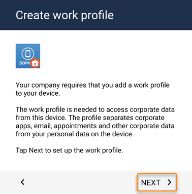 Le bouton « Suivant » sur la page « Créer profil professionnel ».