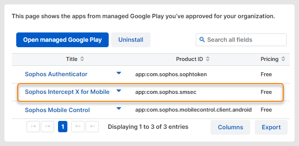 L’app in Sophos Mobile.