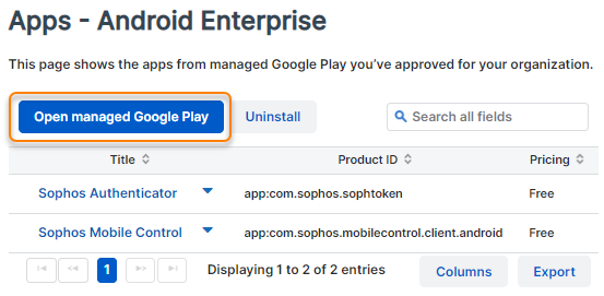 Il pulsante **Apri la versione gestita di Google Play**.