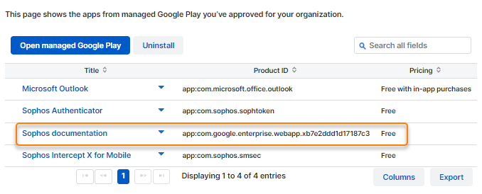 L’app web in Sophos Mobile.