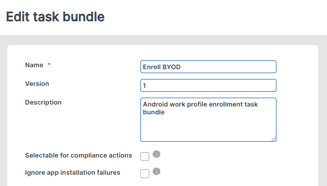 La pagina “Modifica bundle delle operazioni”, con un esempio di testo inserito.