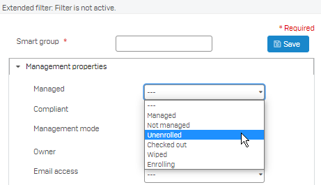管理状態のフィルタ。