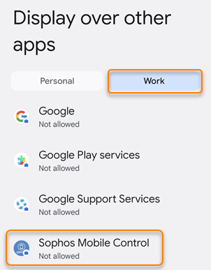 工作应用列表中的“Sophos Mobile Control”应用。