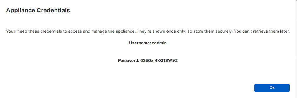 Appliance Manager password pop-up.