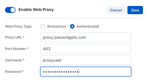 Web proxy configuration.