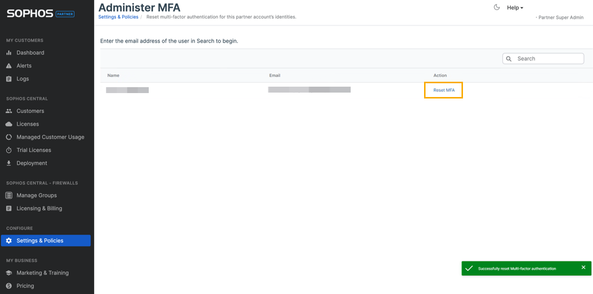 Página Administrador MFA.