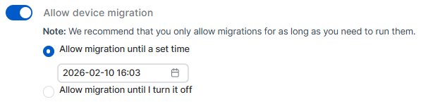 Paramètre « Autoriser la migration des appareils ».
