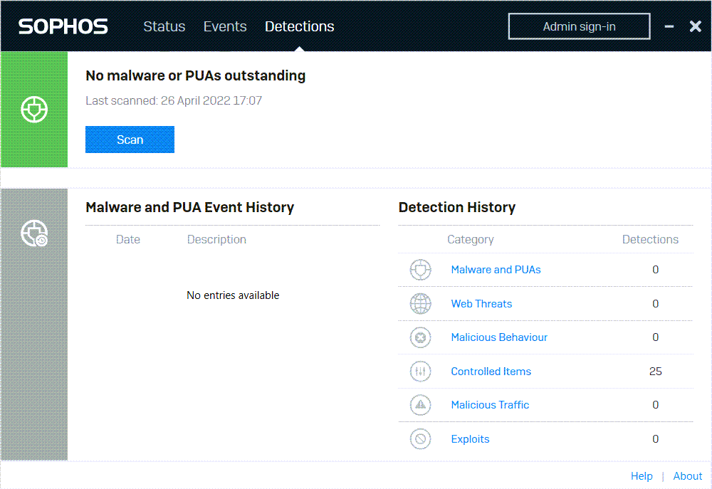 Detections page