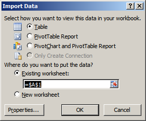 Import Data dialog box
