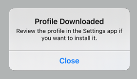 Die iOS-Benachrichtigung, dass das Profil heruntergeladen wurde.