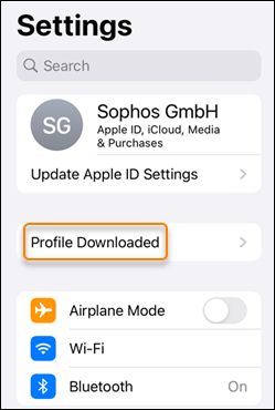 The Profile Downloaded button in Settings.