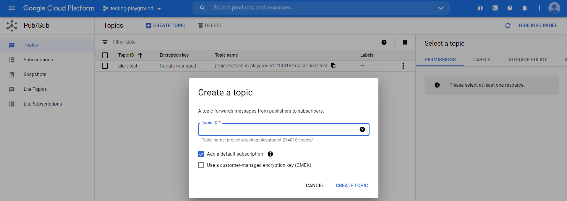 Click on CREATE TOPIC.
