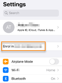The "Enrol in" option in the Settings app