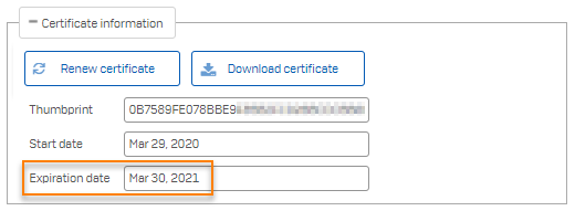 certificate information, including the expiration date