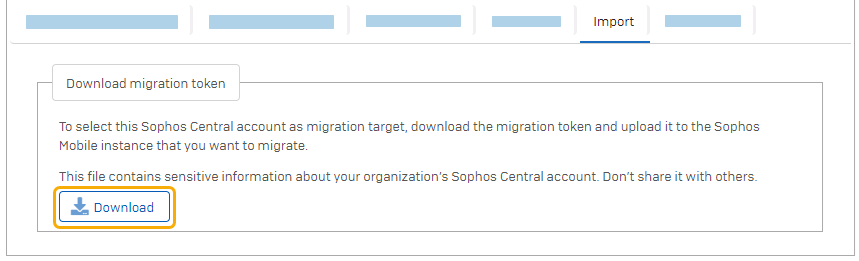 Download a migration token from Sophos Central