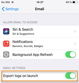 The Export logs on launch setting