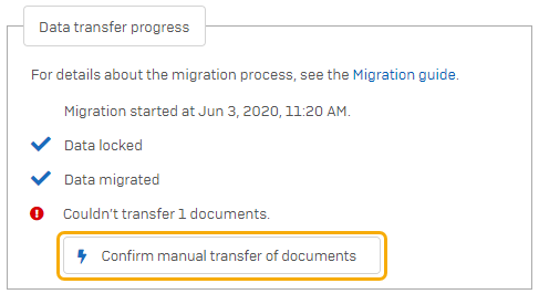 El botón Confirmar transferencia manual de documentos