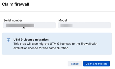 Claim and migrate license window.