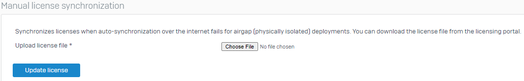 Manual license synchronization section on the firewall.