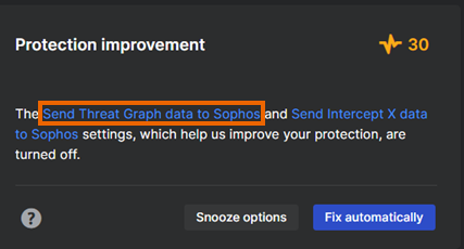Links to settings that are turned off.