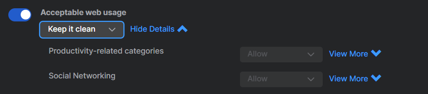 Acceptable web usage settings.