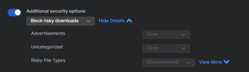 Additional security options to prevent downloading risky files.