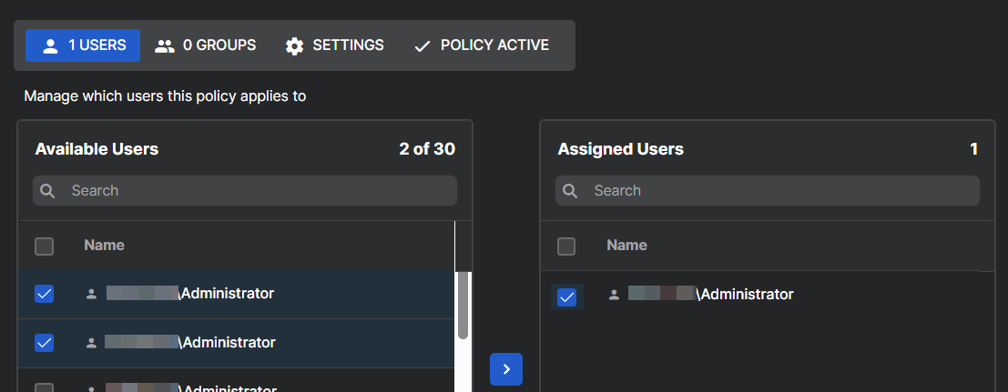 Adding users to the Assigned Users list.