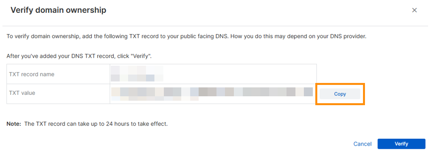 TXT record for verifying domain ownership.